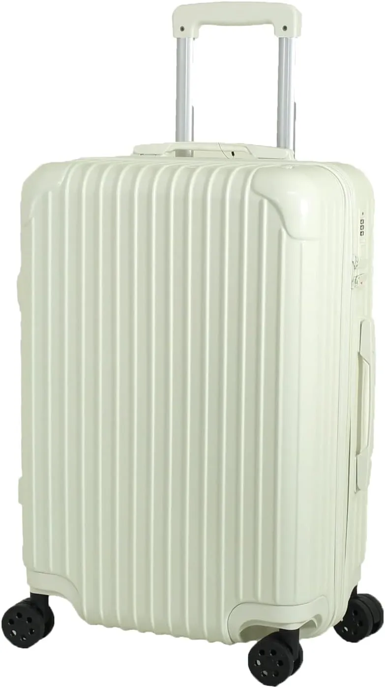 Trolley Luggage Zipper Type suitcase with dial Lock light weight [71-22036-20](White, M)