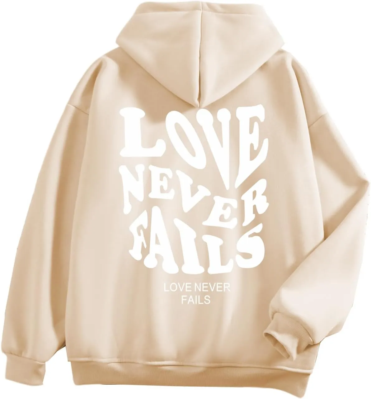 Tuislay Oversized Graphic Hoodies for Women Love Never Fails Cute Preppy Sweatshirt Aesthetic Teen Girls Hooded Pullover