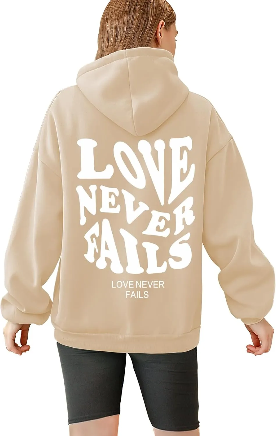 Tuislay Oversized Graphic Hoodies for Women Love Never Fails Cute Preppy Sweatshirt Aesthetic Teen Girls Hooded Pullover