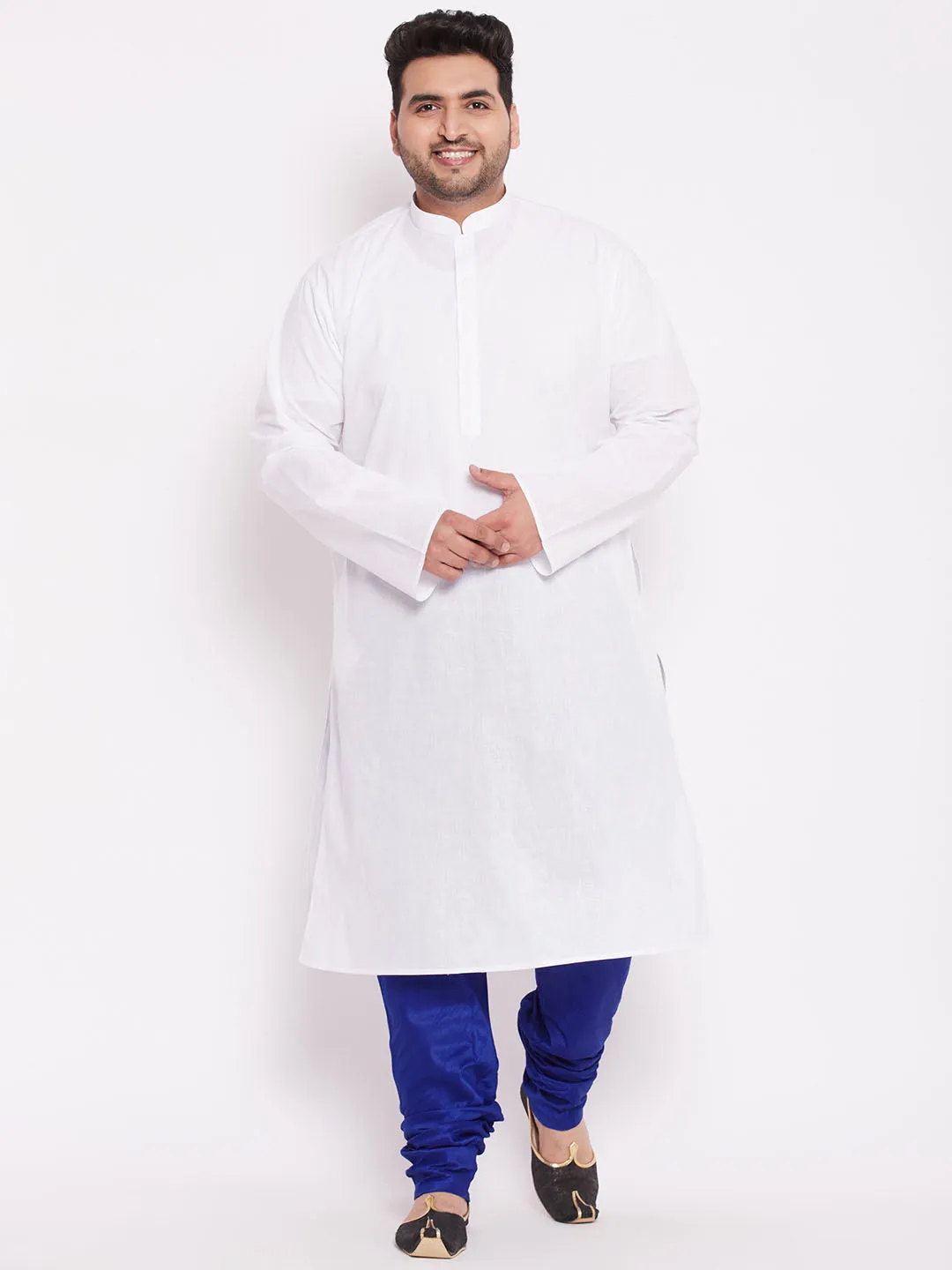 VASTRAMAY Men's Blue Cotton Silk Churidar