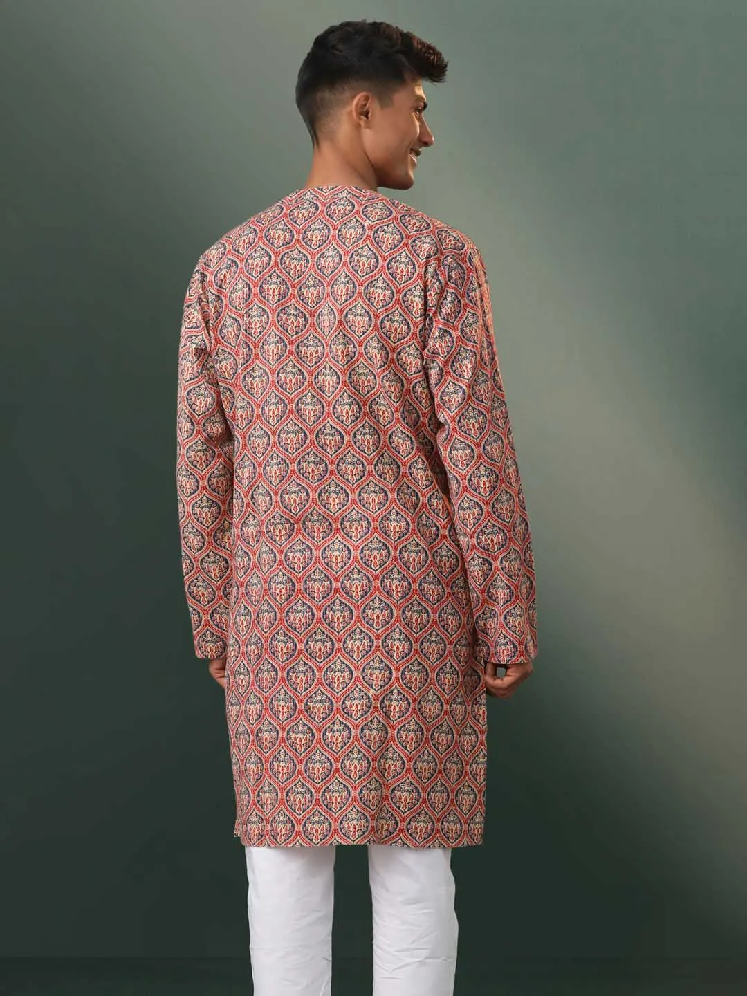 VASTRAMAY Red Ajrakh Printed Cotton Kurta