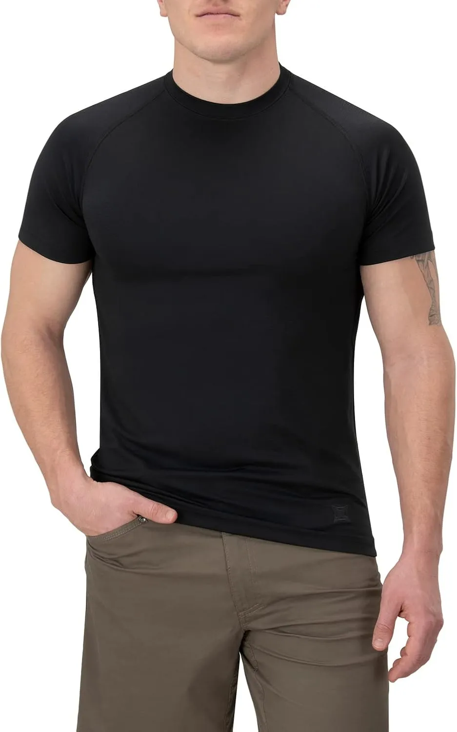Vertx Mens Short Sleeve Tactical T Shirt for Athletic, Workout, Police, Pull On Longline Style, Semi Compression Fit
