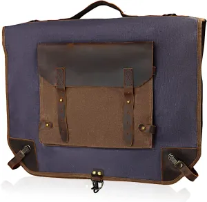 Waxed Canvas Leather Suit Luggage Garment Bag with Shoulder Strap for Work and Business (Grey)