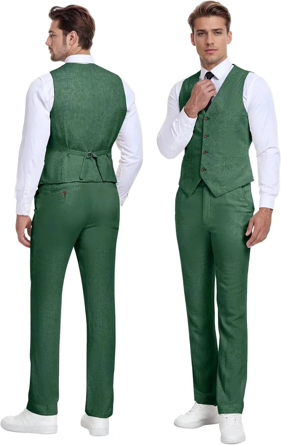Wehilion Retro Linen Men Suit Beach Wedding Suit Summer Slim Fit 3 Pieces Light Weight Linen Suit Jacket Vest Pant Tuxedo