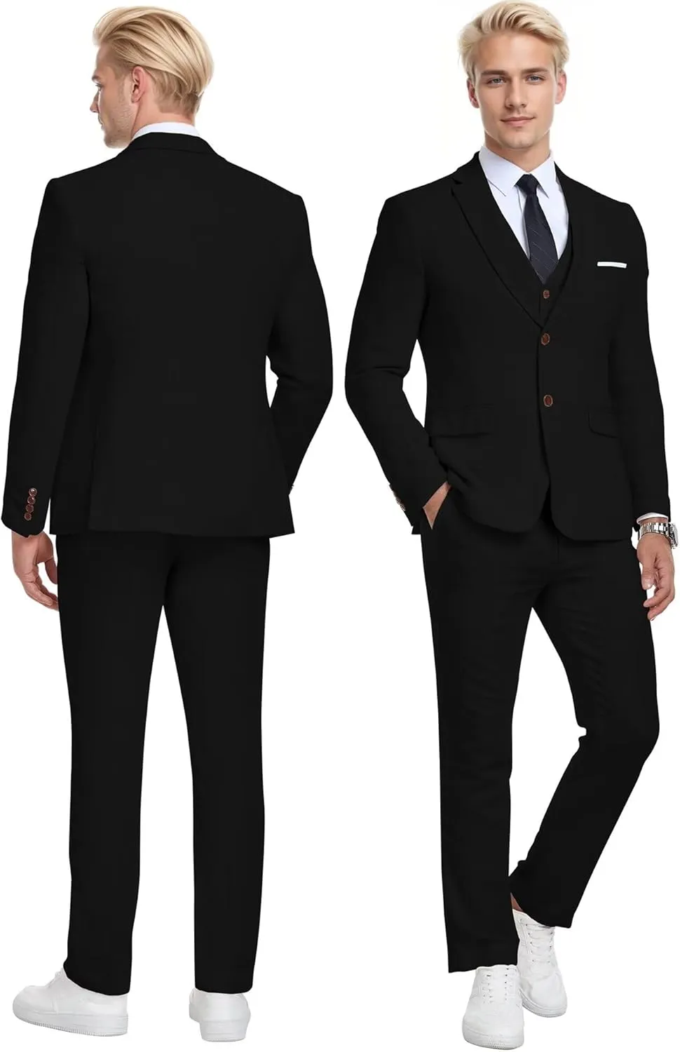 Wehilion Retro Linen Men Suit Beach Wedding Suit Summer Slim Fit 3 Pieces Light Weight Linen Suit Jacket Vest Pant Tuxedo
