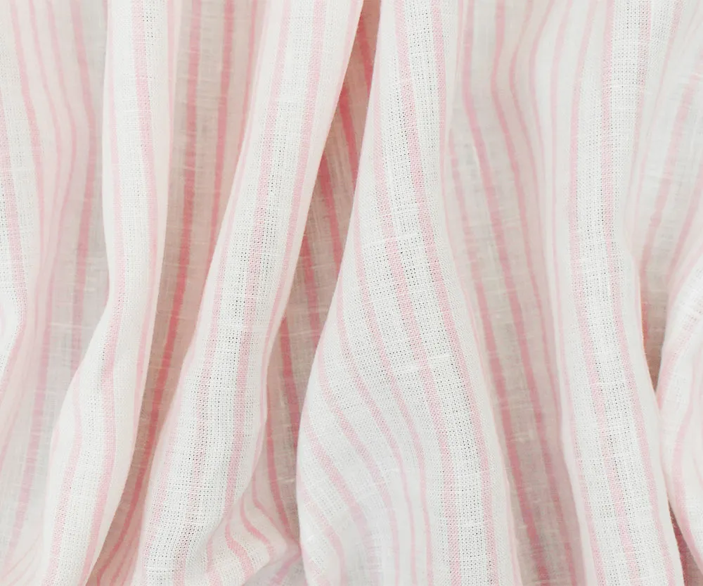 White-Pink Striped Spence Bryson Striped Washed Irish Linen Woven Fabric