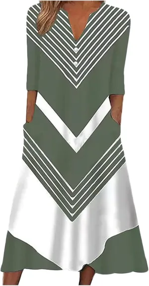 Women Boho Summer Dress 2024 Casual Short Sleeve Button V Neck Baggy Flowy A-Line Maxi Dresses