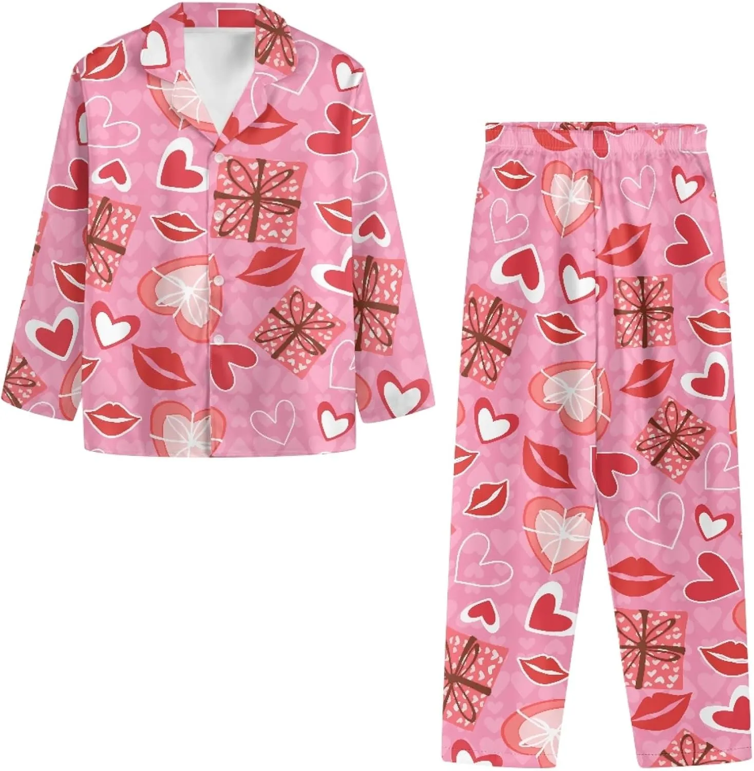 Women Button Up Pjs Valentines Day Pajamas 2 Piece Long Sleeve Lounge Sets