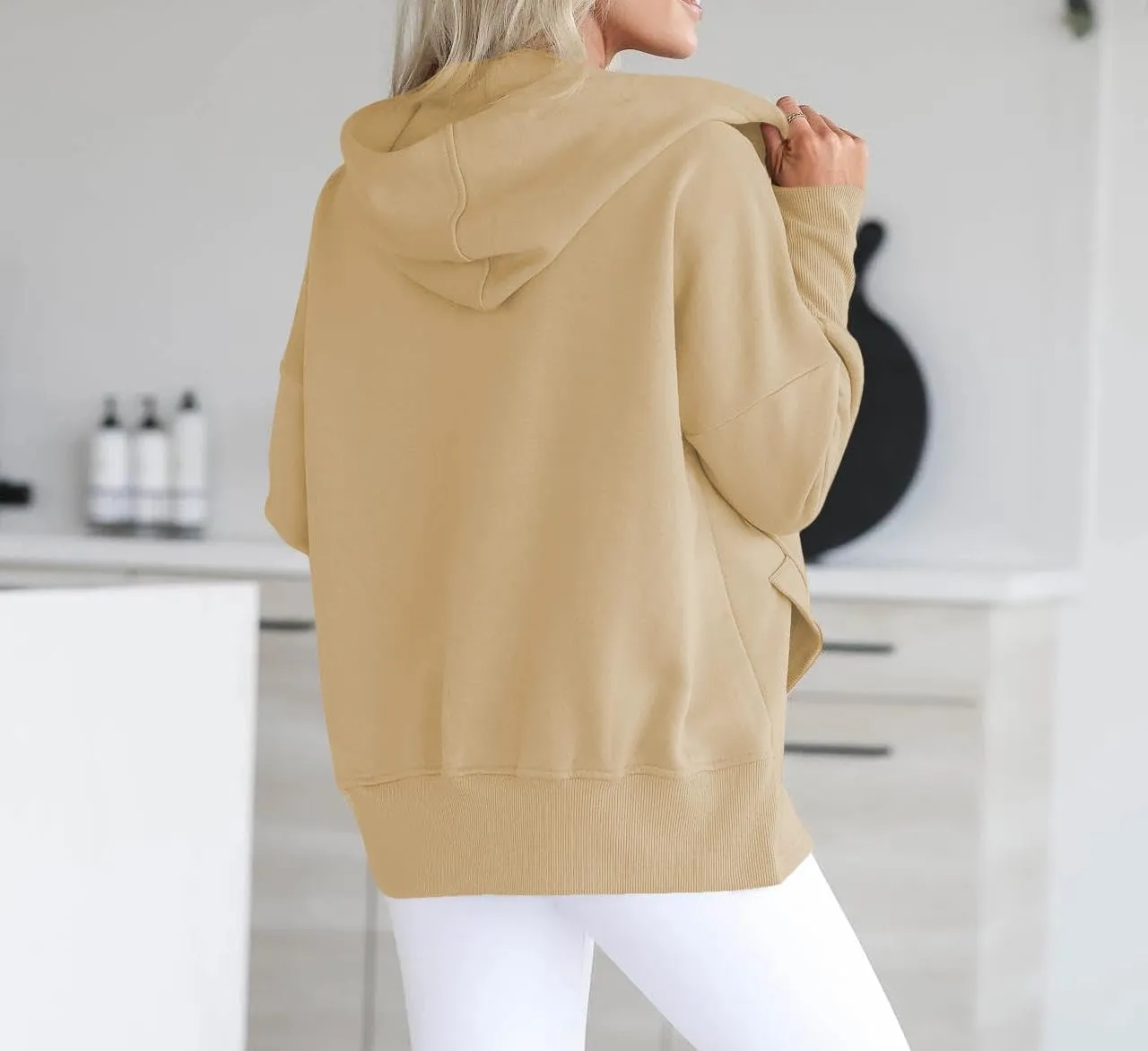 Women Causal Long Sleeve Hoodie Oversied Button Collar V Neck Sweatshirt Trendy Pullover Tops With Pockets Fashion 2024