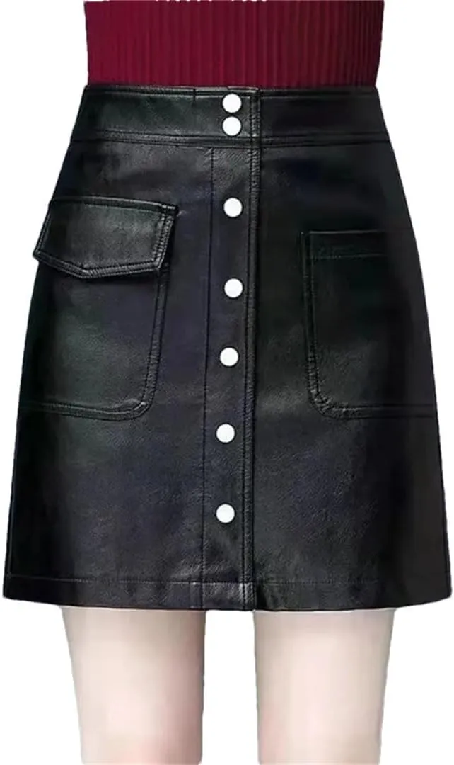 Women Leather Skirt Elegant PU Long Midi Skirt High Waist Split Package Hip Skirt