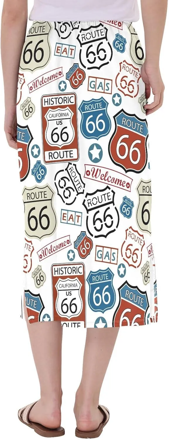 Women Midi Skirt Route 66 Cute Casual Side Slit Summer Skirt S-XXL