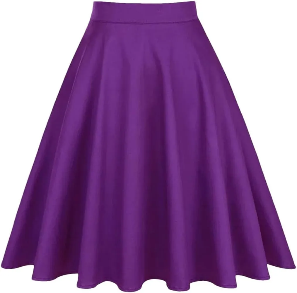 Women Pleated Skirt High Waist Vintage Loose Casual A Line Flare Swing Skirt
