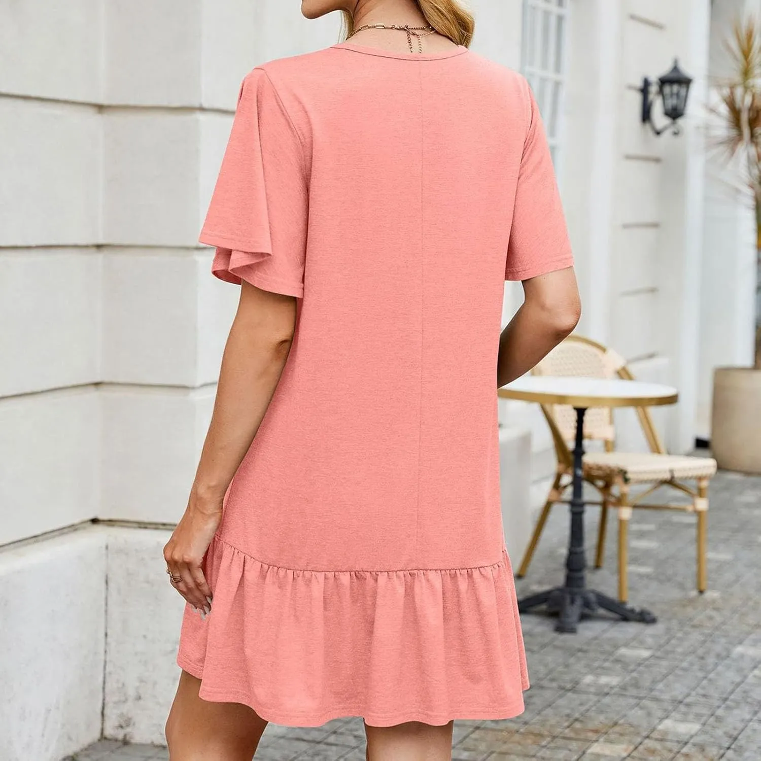 Women Ruffle Hem T-Shirt Dress Crewneck Short Sleeve Mini Sundress Summer Casual Loose Splice Beach Dresses