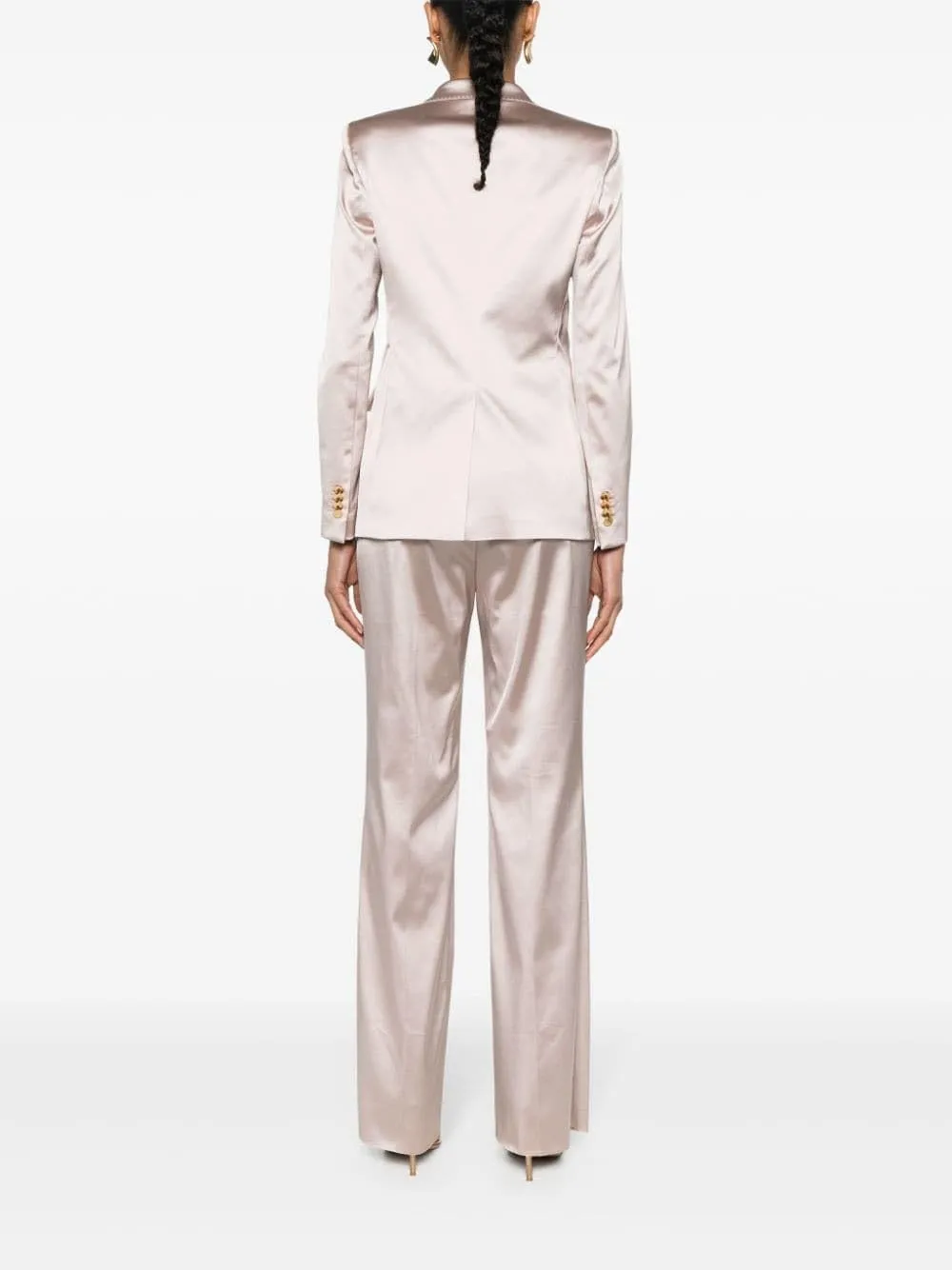Women Satin Suit 2 Piece Double Breasted Peak Lapel Blazer Outfits Dinner Party Wedding Blazer Pantsuit Set