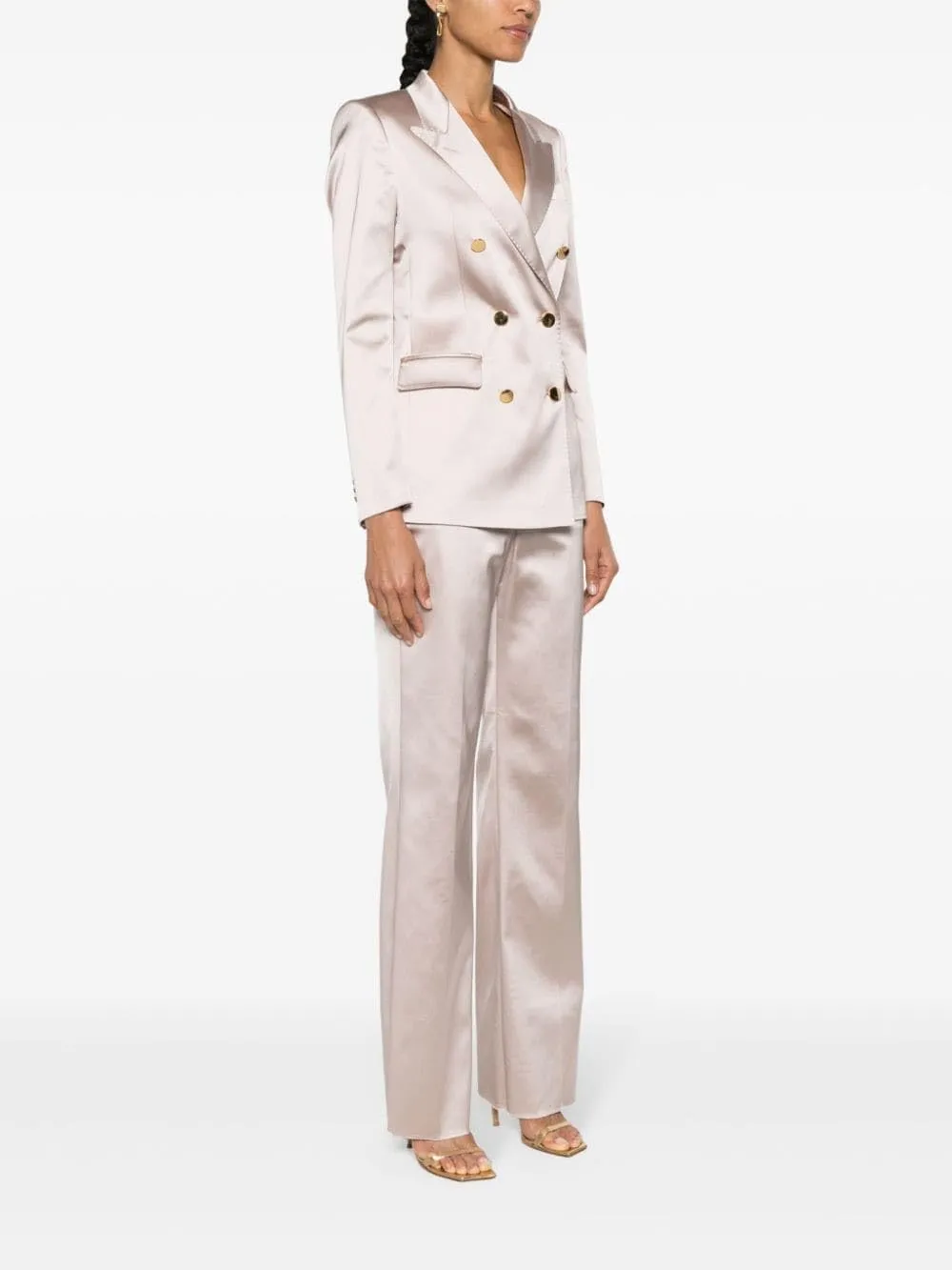 Women Satin Suit 2 Piece Double Breasted Peak Lapel Blazer Outfits Dinner Party Wedding Blazer Pantsuit Set