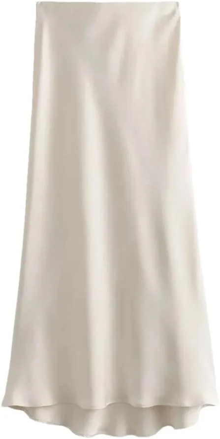 Women Solid Satin Long Skirt Y2k High Waist Slim Silk Texture Ladies Tight Midi Skirt