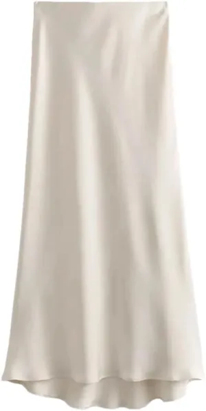 Women Solid Satin Long Skirt Y2k High Waist Slim Silk Texture Ladies Tight Midi Skirt