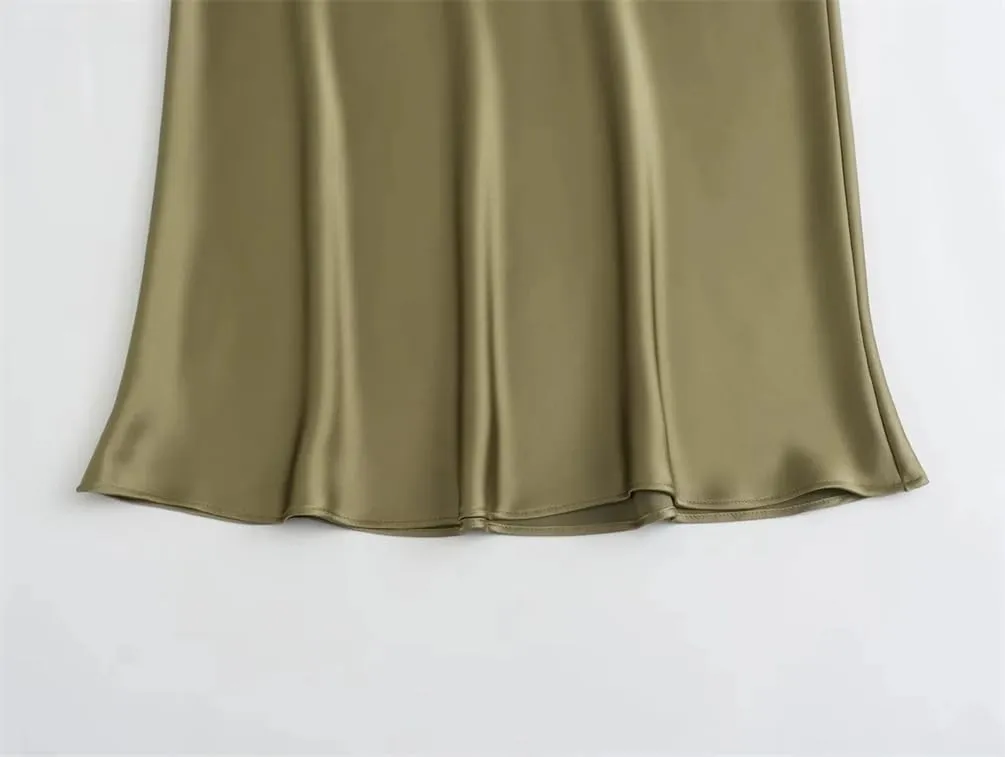 Women Solid Satin Long Skirt Y2k High Waist Slim Silk Texture Ladies Tight Midi Skirt