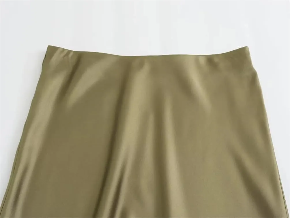 Women Solid Satin Long Skirt Y2k High Waist Slim Silk Texture Ladies Tight Midi Skirt