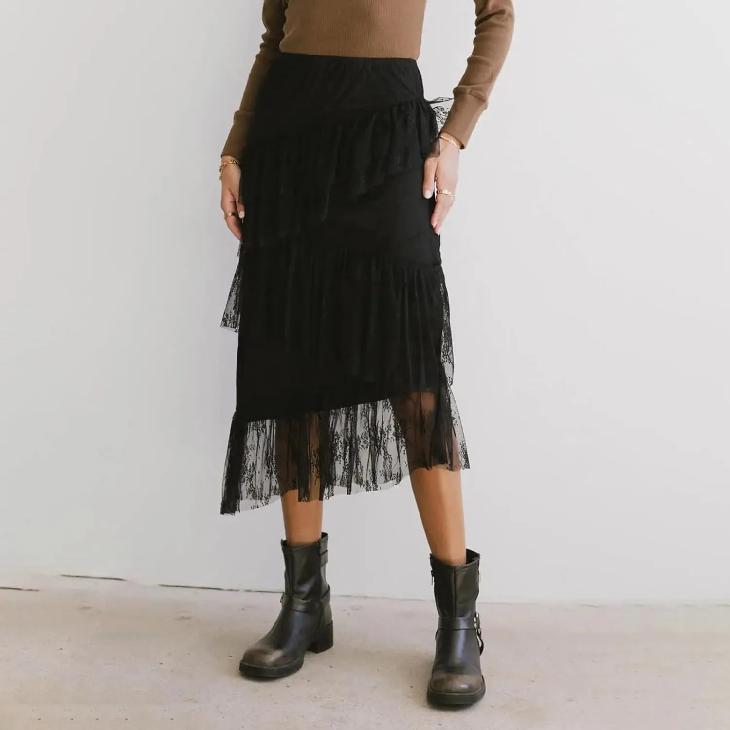 Women Summer Lace Maxi Skirt High Waist Ruffle A-Line Flare Long Skirts Cute Flowy Boho Maxi Skirt Beach Skirt