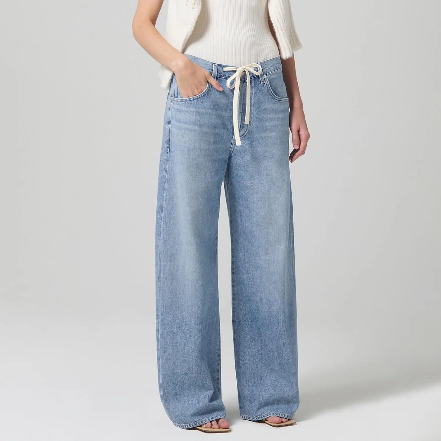 Women Wide Leg High Rise Jeans Boyfriend Drawstring Tie Waist Long Trouser Baggy Y2K Denim Pants