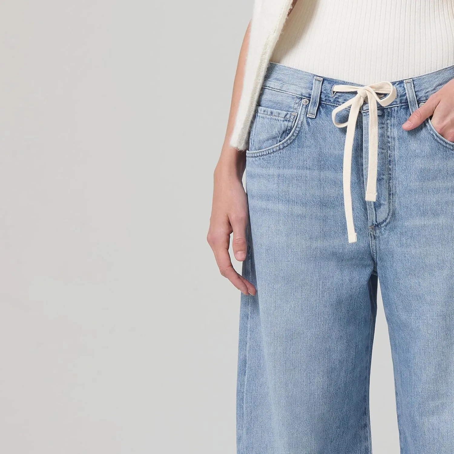 Women Wide Leg High Rise Jeans Boyfriend Drawstring Tie Waist Long Trouser Baggy Y2K Denim Pants