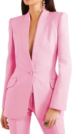 Women's Business Blazer Pant Suit Set for Work 2 Pieces Set One Button Jacket Tuxedo Wedding (Blazer Pants)