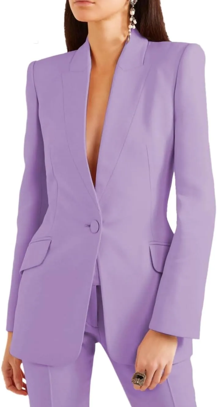 Women's Business Blazer Pant Suit Set for Work 2 Pieces Set One Button Jacket Tuxedo Wedding (Blazer Pants)