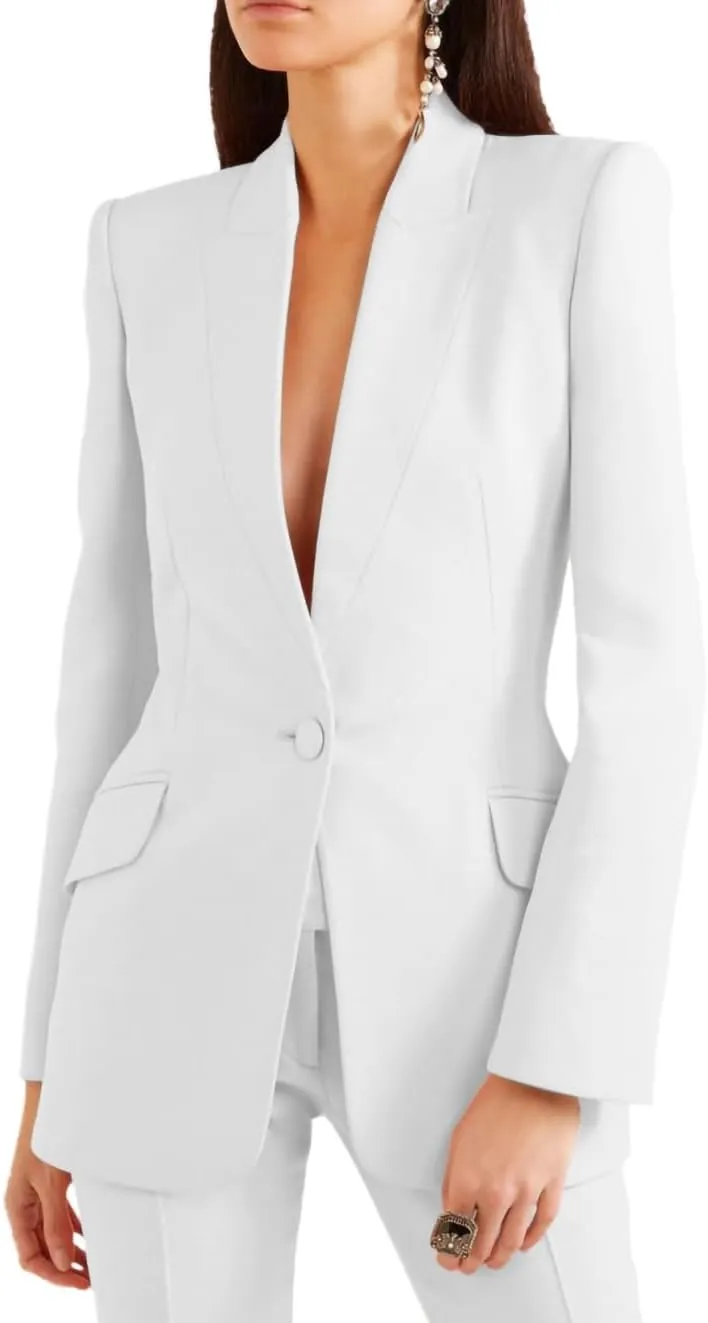 Women's Business Blazer Pant Suit Set for Work 2 Pieces Set One Button Jacket Tuxedo Wedding (Blazer Pants)