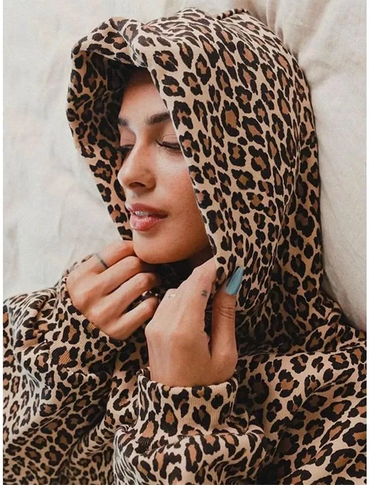 Womens Camo Sweatshirt Oversized Leopard Print Hoodie 2000s Pullover Sweatshirt Hooded Y2k Graphic Hoodies
