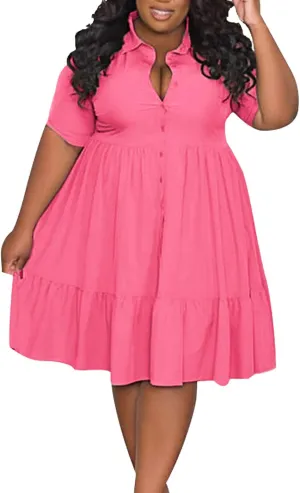 Womens Casual Dresses Short Sleeve Button Down Plus Size Midi Summer Dress