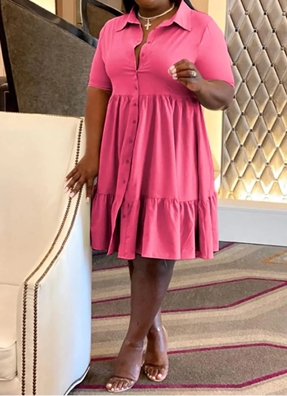 Womens Casual Dresses Short Sleeve Button Down Plus Size Midi Summer Dress