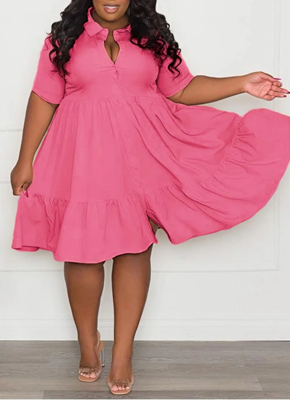 Womens Casual Dresses Short Sleeve Button Down Plus Size Midi Summer Dress