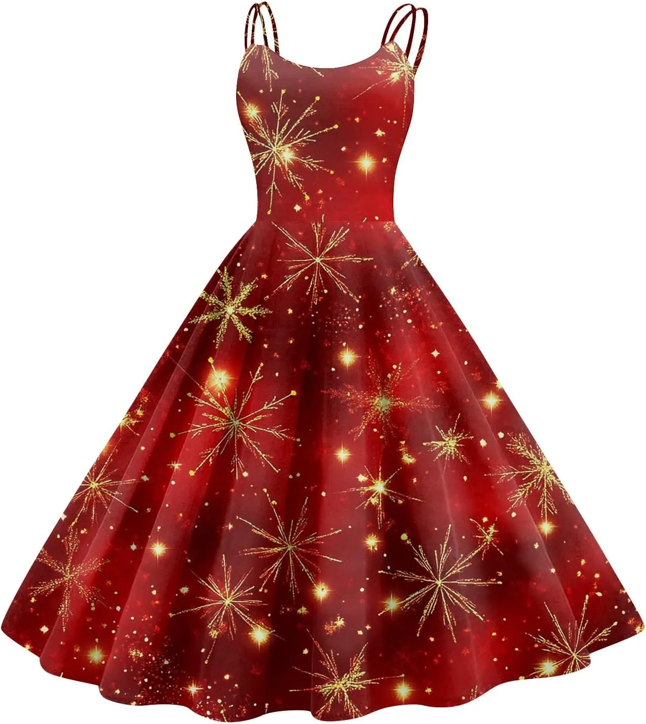 Women's Christmas Dress 1950S Retro Sleeveless Spaghetti Strap Party Dress 2024 Trendy Swing A-Line Flare Dresses