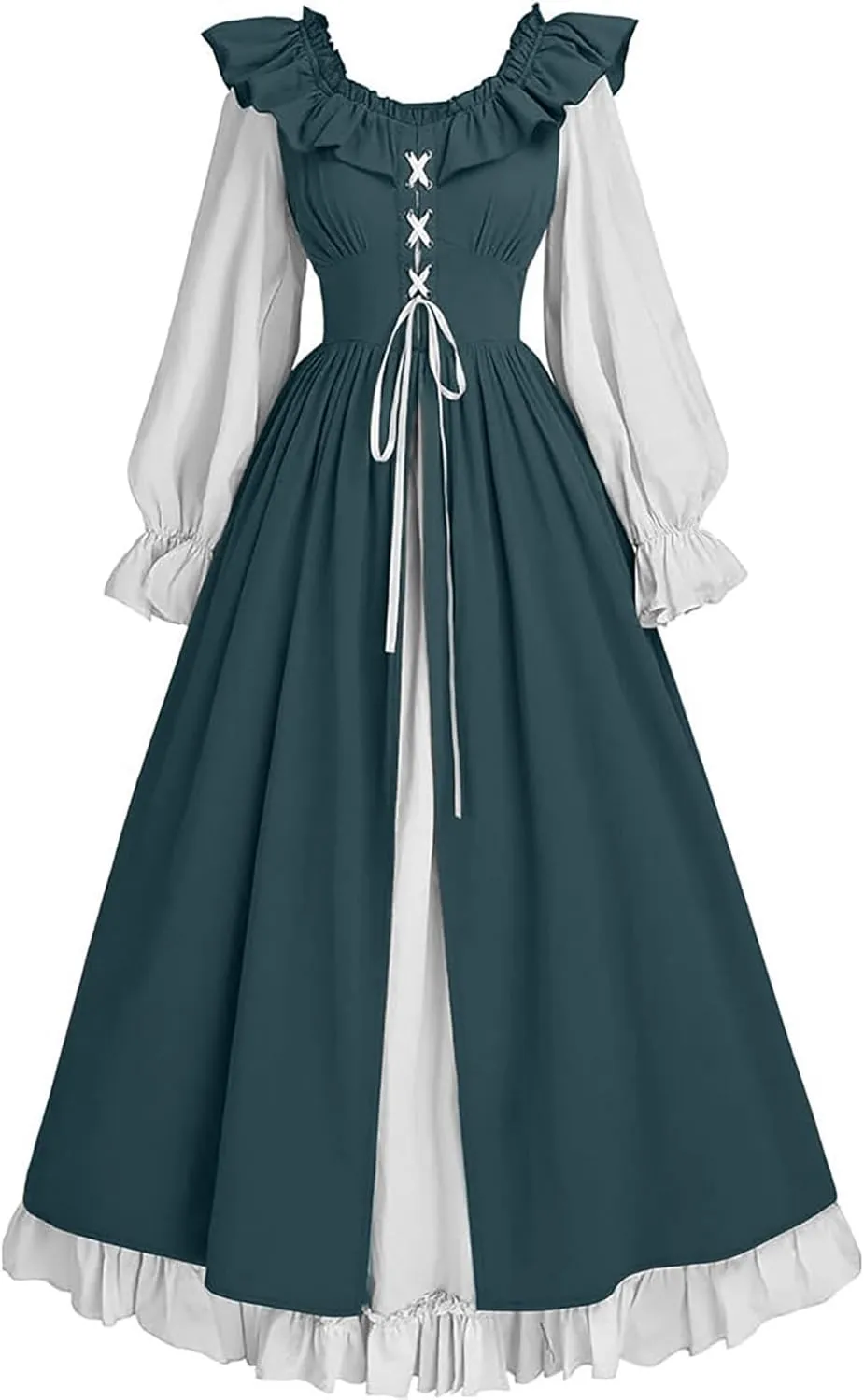 Women's Elf Fairy Dress Medieval Retro Ruffled Collar Long Skirt Lantern Long Sleeve Round Neck Elegant Dresses