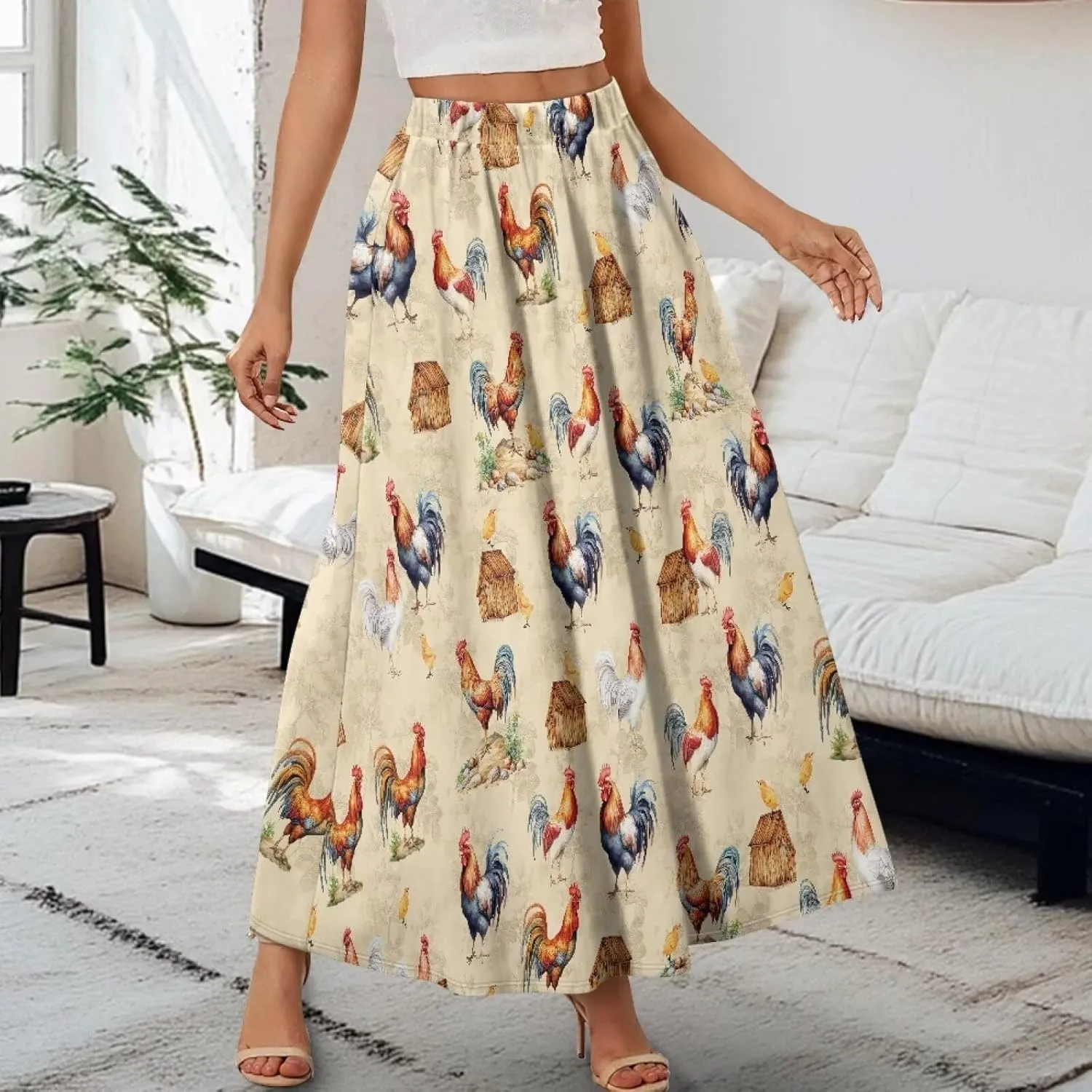 Women's Flowy Maxi Skirt High Waisted Casual Stretch Skirts with Pockets Full Length Skirt for Party Festival S-2XL