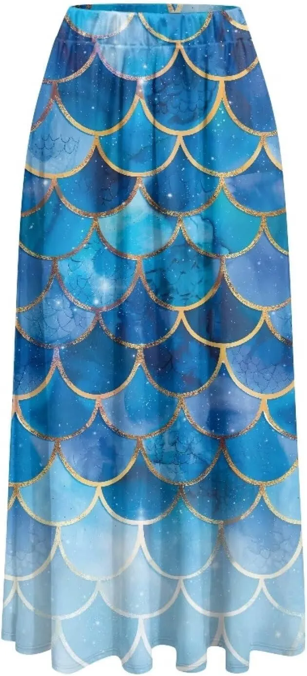 Women's Flowy Maxi Skirt High Waisted Casual Stretch Skirts with Pockets Full Length Skirt for Party Festival S-2XL