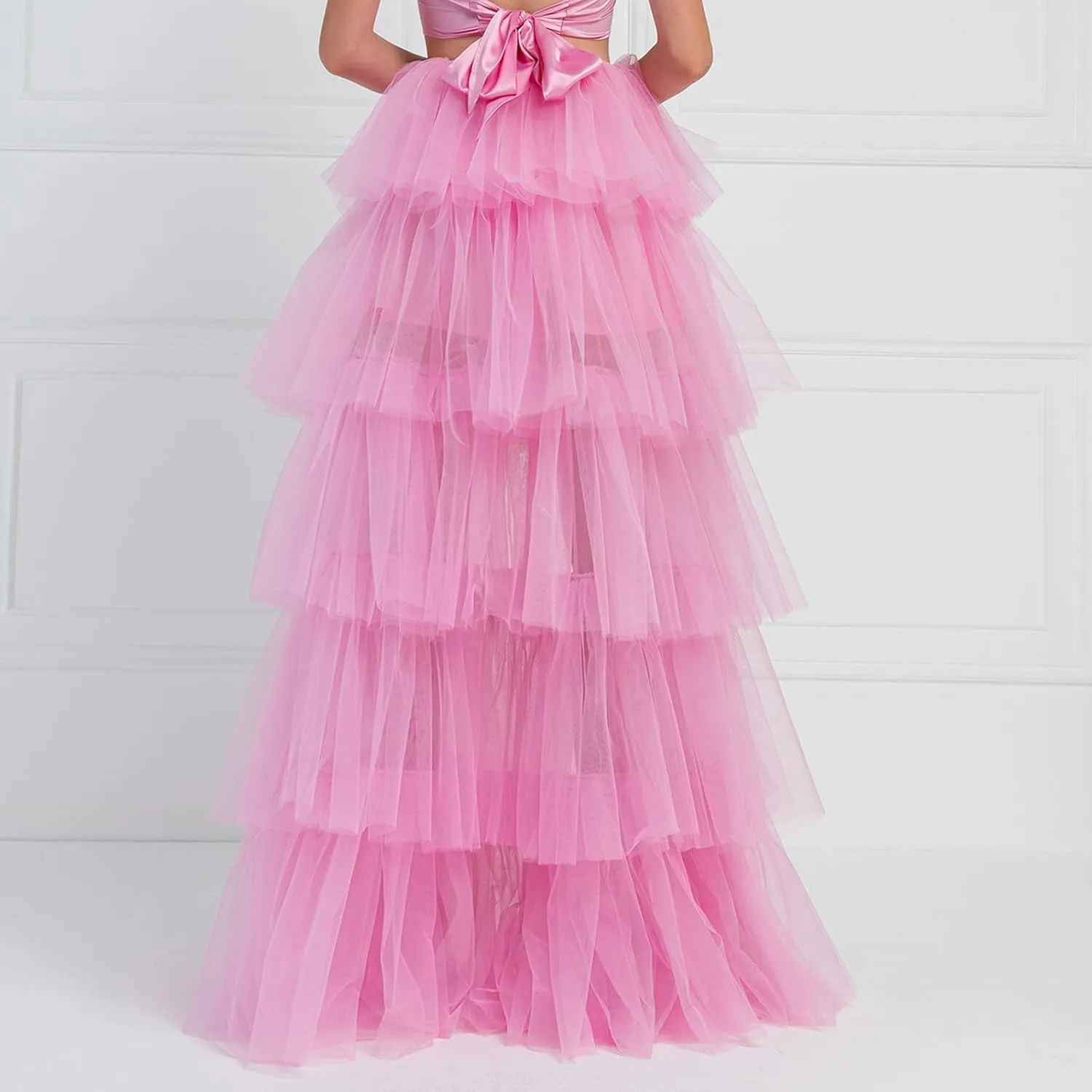 Women's Layered Tulle Long Skirt High Waist Maxi Skirt High Low Hem Tiered Long Skirts for Wedding Party Club