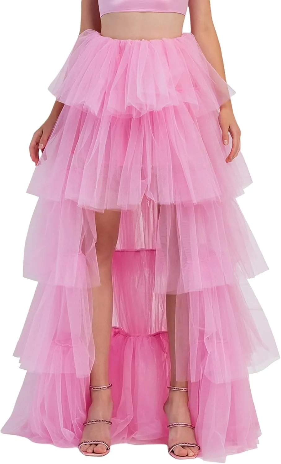 Women's Layered Tulle Long Skirt High Waist Maxi Skirt High Low Hem Tiered Long Skirts for Wedding Party Club