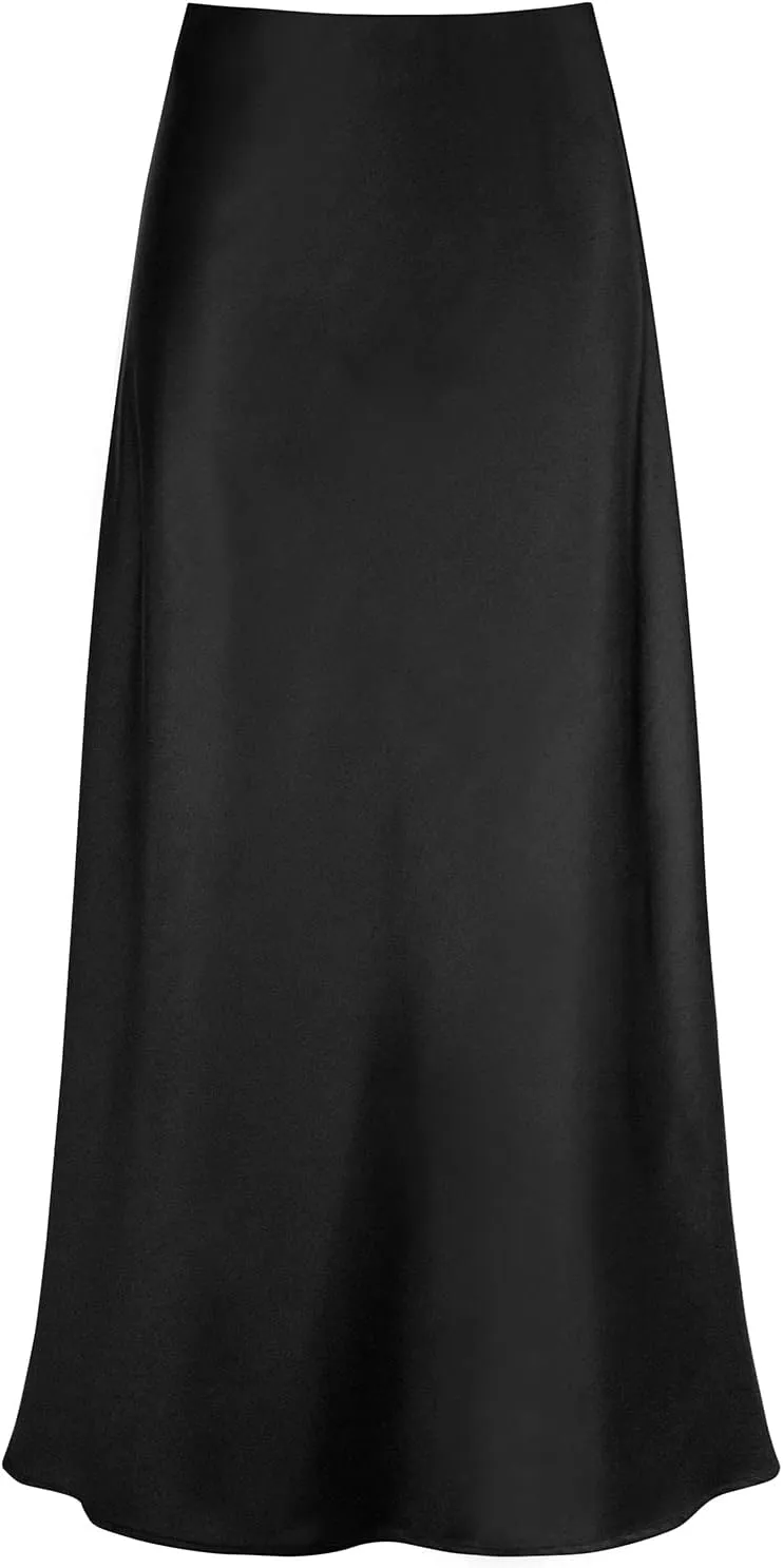Women's Leopard Print Satin Maxi Skirt High Waisted Elastic Waistband Silk A-Line Casual Party 2025 Summer Long Skirts