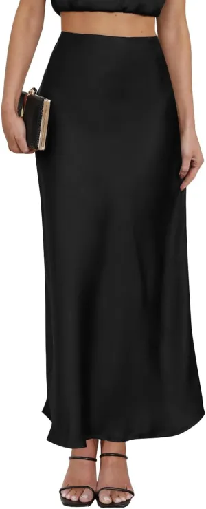 Women's Leopard Print Satin Maxi Skirt High Waisted Elastic Waistband Silk A-Line Casual Party 2025 Summer Long Skirts