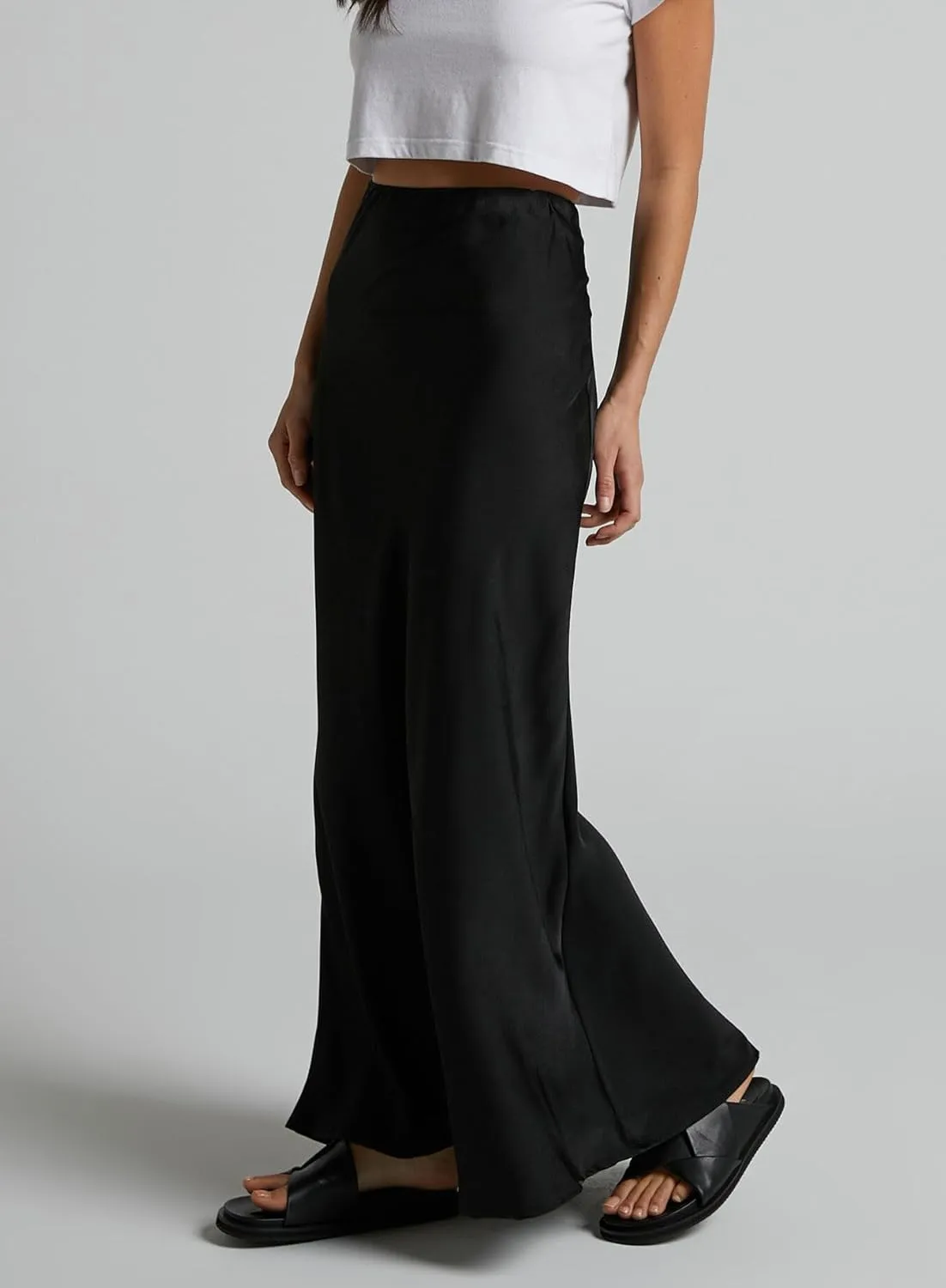 Women's Leopard Print Satin Maxi Skirt High Waisted Elastic Waistband Silk A-Line Casual Party 2025 Summer Long Skirts