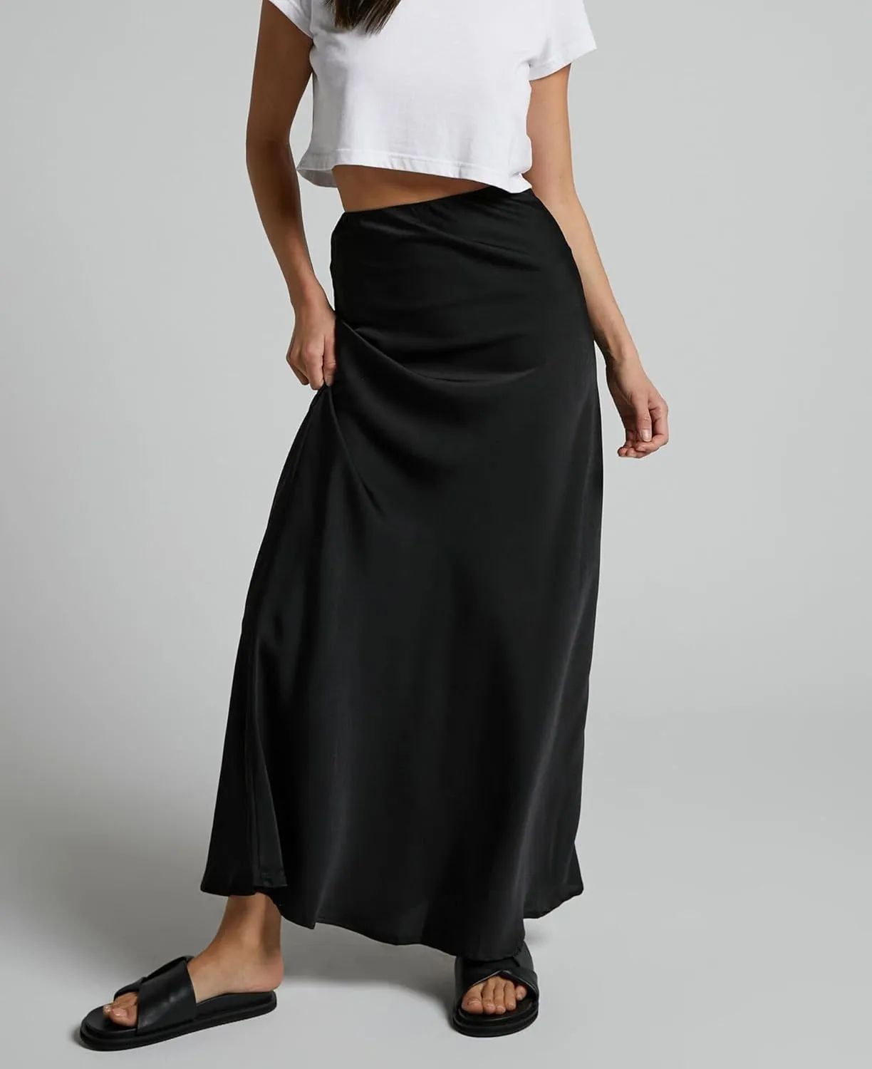 Women's Leopard Print Satin Maxi Skirt High Waisted Elastic Waistband Silk A-Line Casual Party 2025 Summer Long Skirts