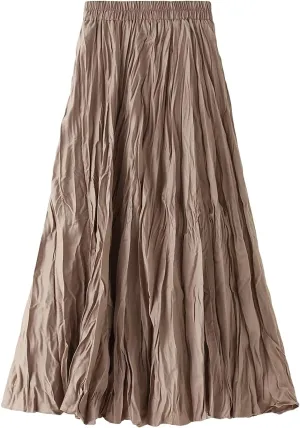 Women's Long Skirt High Waist Elastic Pleated Skirt Ballet Wedding Prom Party A-Line Casual Swing Midi Skirt