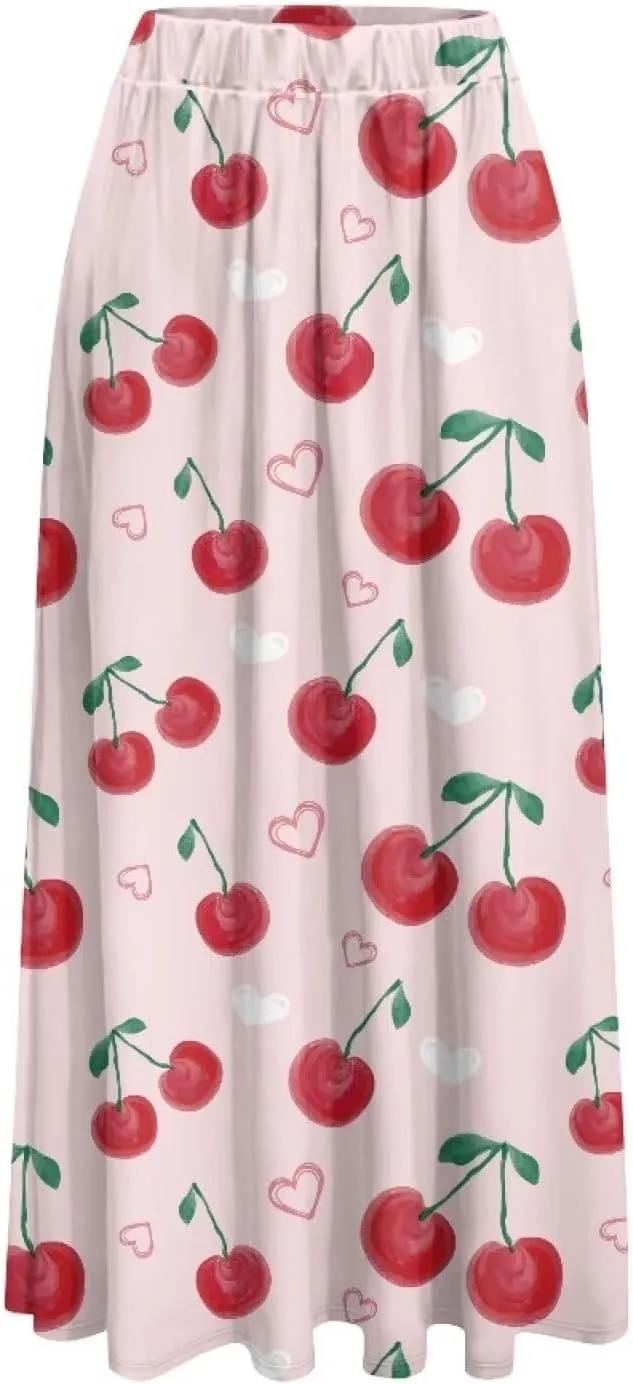 Women's Long Skirt High Waisted Casual Stretch Flowy Swing Skirts with Pockets Floral Skirt for Party Festival