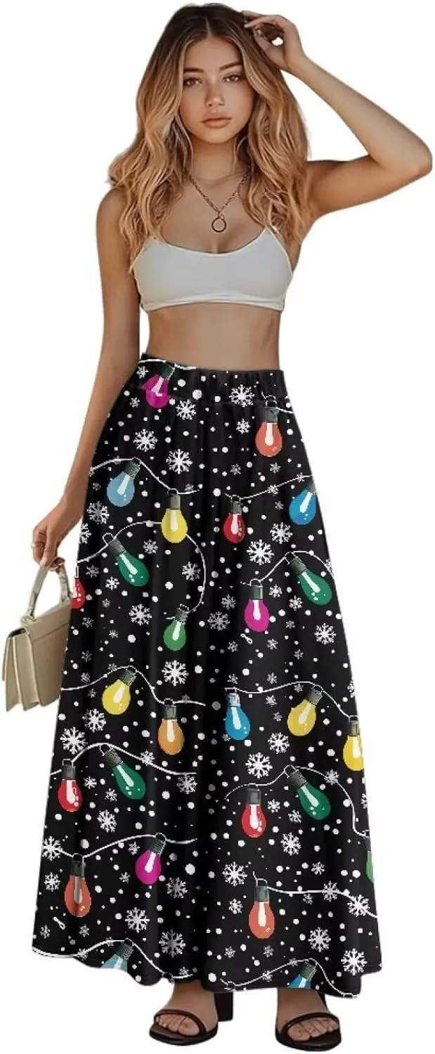 Women's Maxi High Waist Pleated Skirt with Pockets Lightweight Casual Long Skirts Flowy Swing Ankle Length