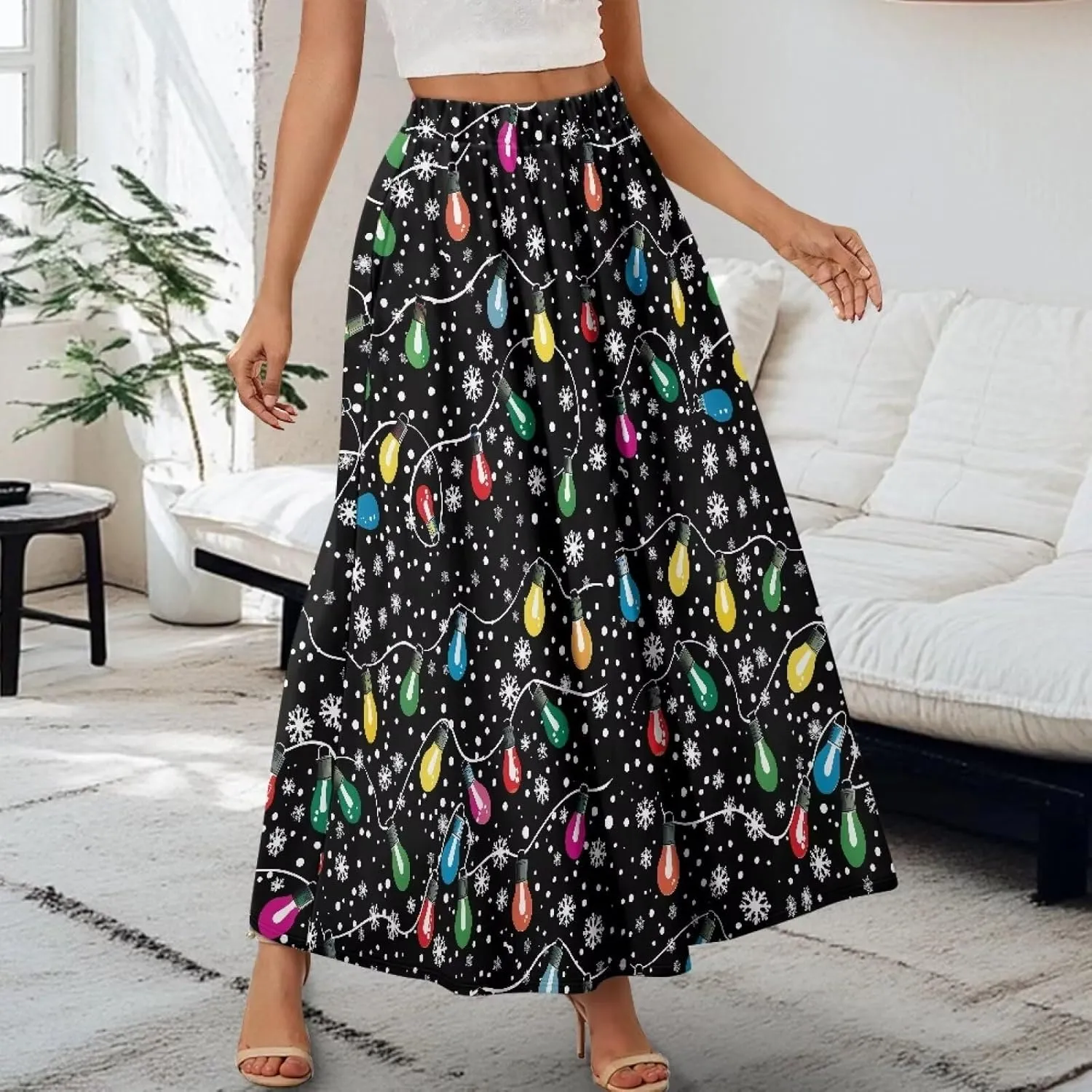 Women's Maxi High Waist Pleated Skirt with Pockets Lightweight Casual Long Skirts Flowy Swing Ankle Length