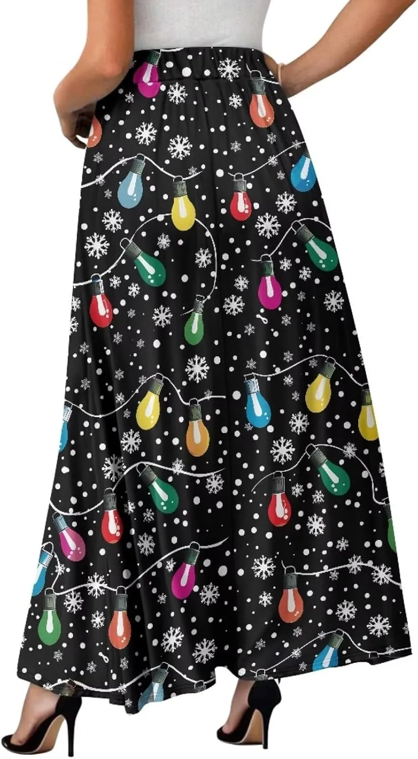 Women's Maxi High Waist Pleated Skirt with Pockets Lightweight Casual Long Skirts Flowy Swing Ankle Length