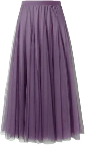 Women's Mesh Elastic High Waist Long Skirt Solid Pleated Midi Skirts