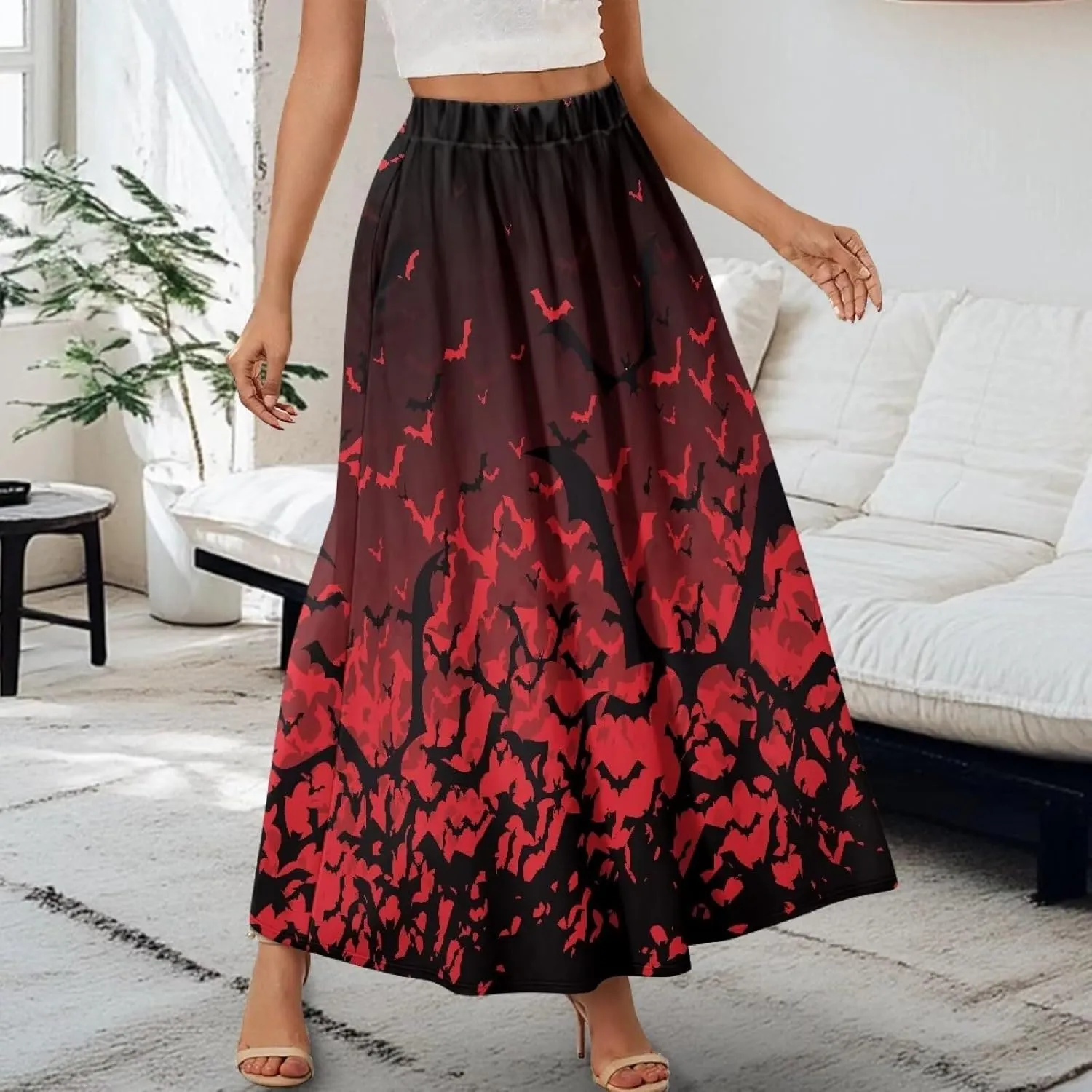 Womens Plus Size Maxi Skirt Casual High Waist Pleated Long Skirts 2024 with Pockets Ankle Length Flowy Swing